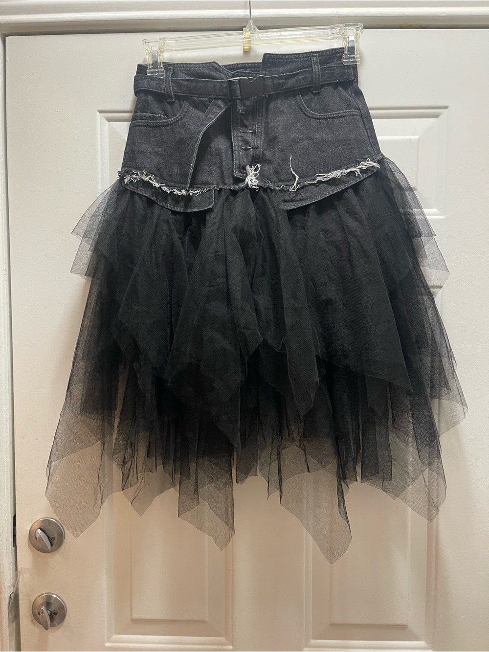 Black Asymmetrical Tulle & Denim Skirt